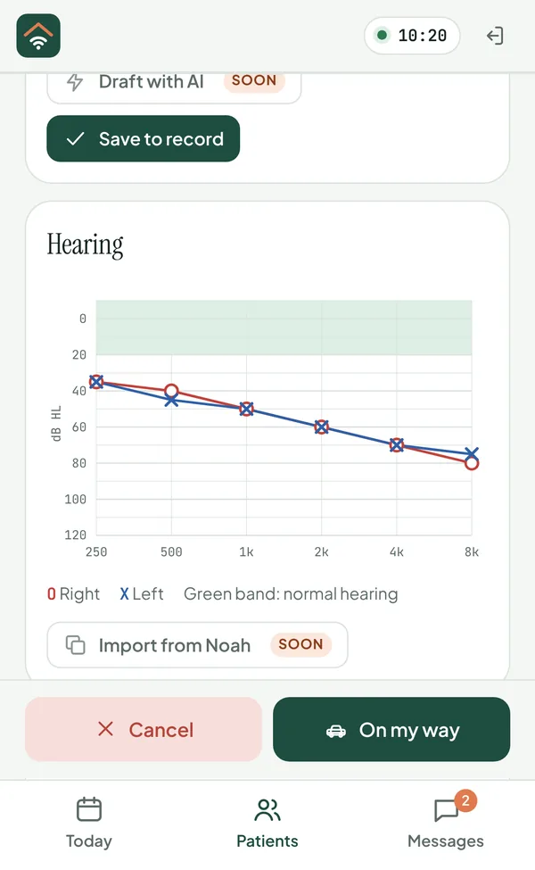 A patient's record on the phone with their audiogram.
